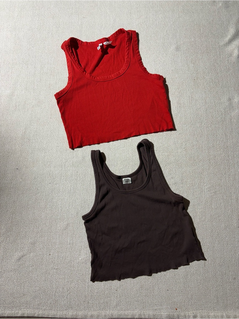 2 x Sunday Best H&M Bundle Ribbed Crop Tank Tops in Red and Brown